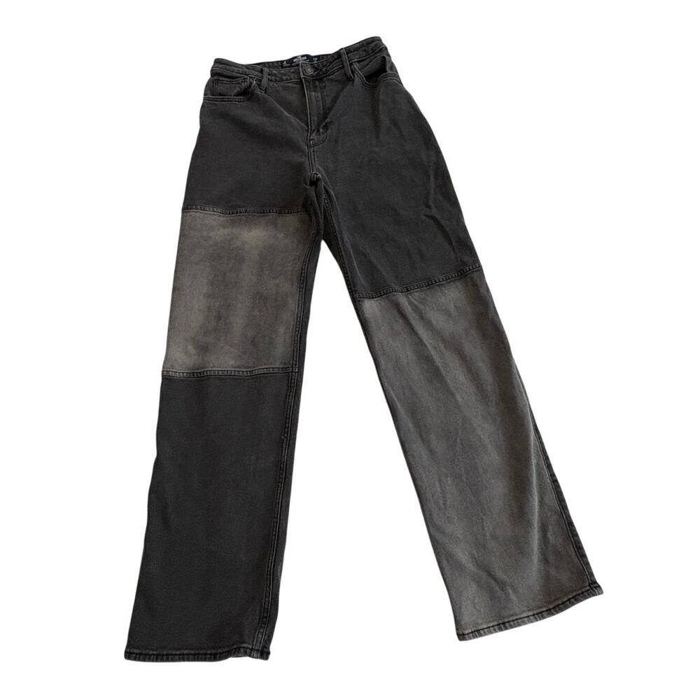 Hollister Ultra High Rise Dad Jean Black Denim 27x31 Vintage Stretch Patchwork